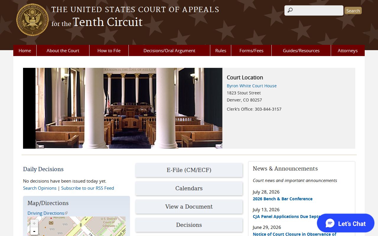 Bent County court calendar comparison with Tenth Circuit federal calendar access