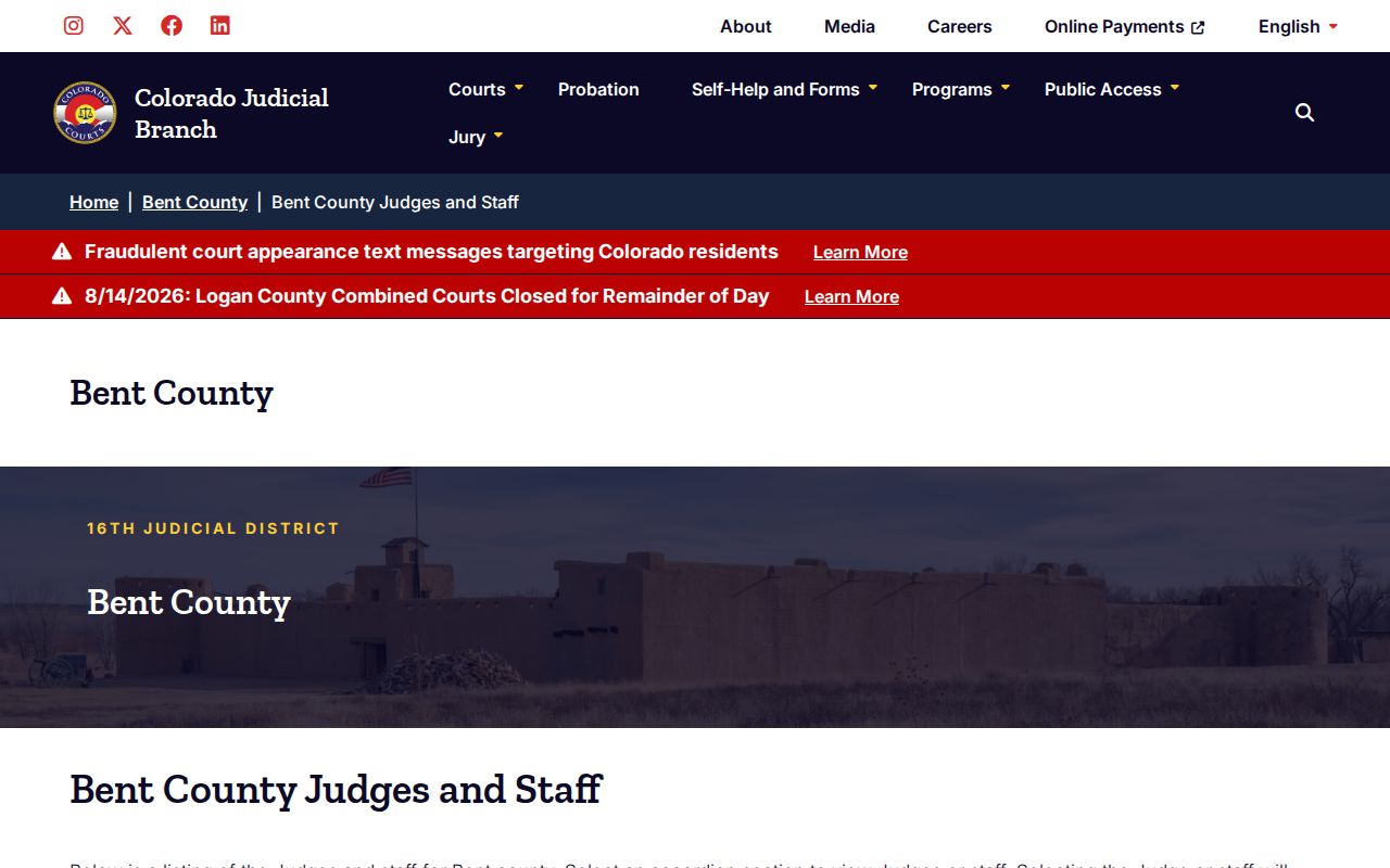 Bent County court docket staff and virtual court information