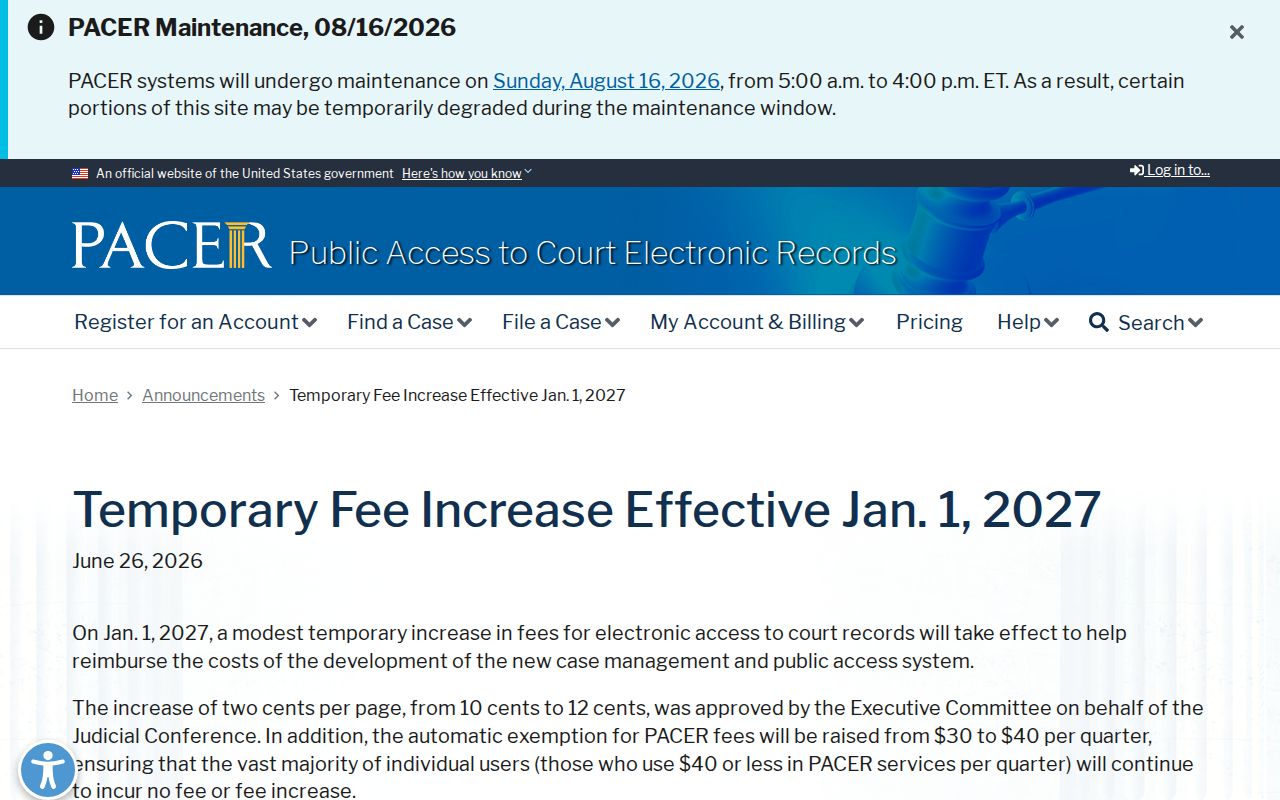 Federal PACER access notice contrasted with Bent County traffic court records